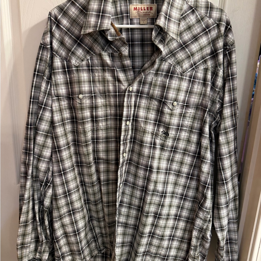 Cinch Men's Black & Gray Plaid Western Button-Down Shirt